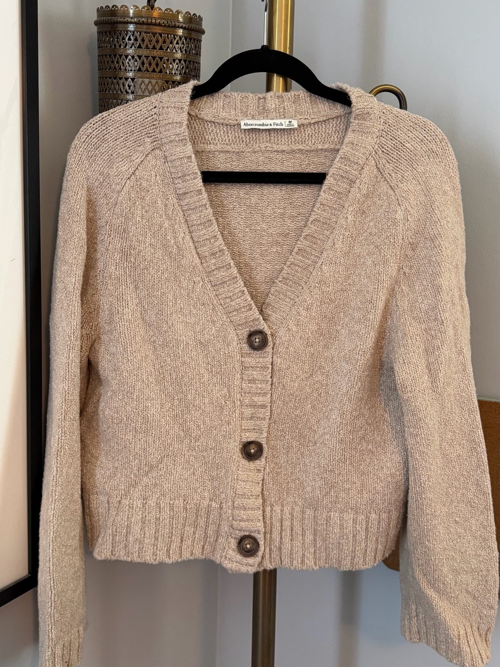 Abercrombie & Fitch Beige Chunky V-Neck Button Cardigan